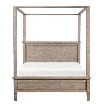 Classic King Canopy Bed In Gray Oak Finish, Transitional Design, Removable Canopy, Bedroom Essential With Headboard And , No Foundation Required, Admired Finish Bed, Transitional, Furniture