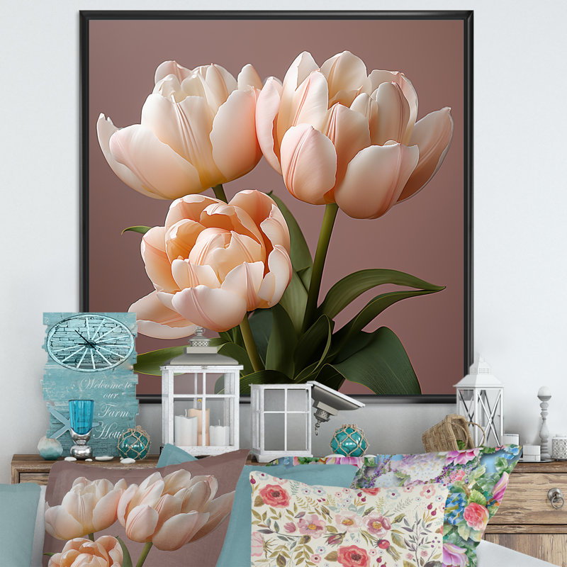 Tulipes douces aux tons neutres, tranquillité, Cadre flottant noir, 30" H x 30" W