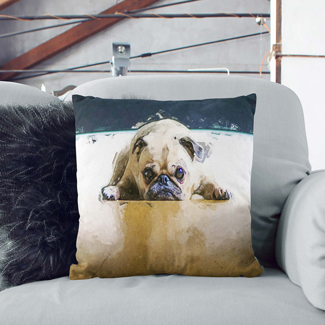 Fawn Pug Dog in Abstract Cushion with Filling