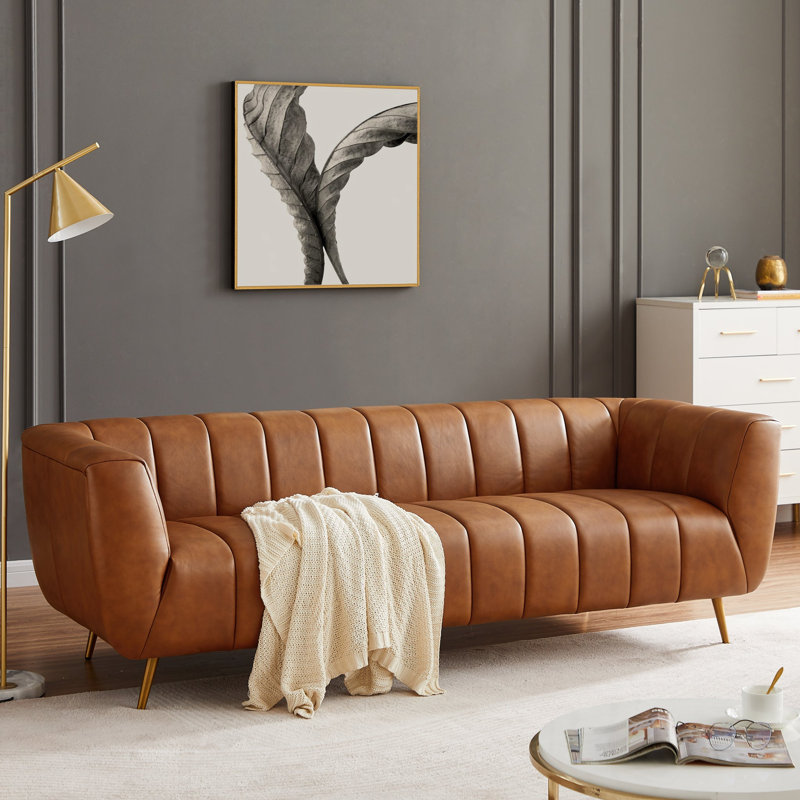 Fairbanks 85.5'' Modern Living Room Full Grain Leather Sofa Couch, Tan