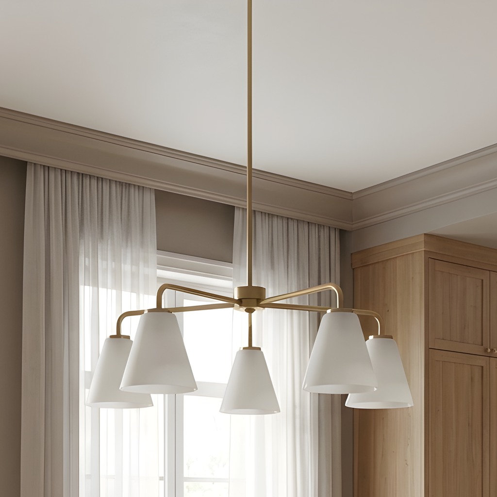 Hayden 5-Light Chandelier, Satin Brass, White