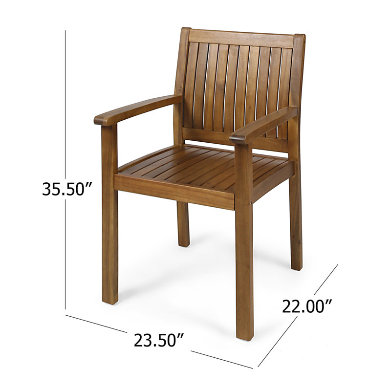 Teak Finish Acacia Wood Outdoor Dining Chairs, Set of 2
