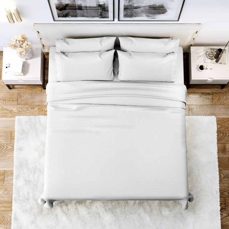  Microfiber Sheet Set 1800 Series Bed Bedding Pack with Fitted Flat Sheets & Pillow Cover, White