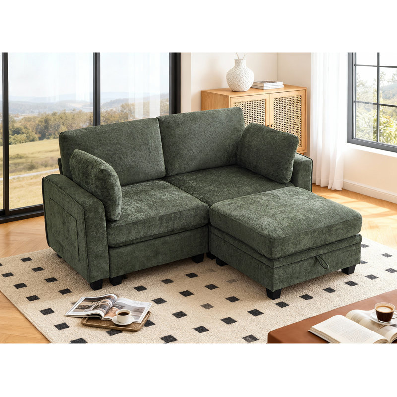 72" Modular Sectional Sofa With Storage Ottoman, L Shape Convertible Cloud Sofa Sectional Couches For Living Room Comfy Chenille Deep Seat Couch With Chaise