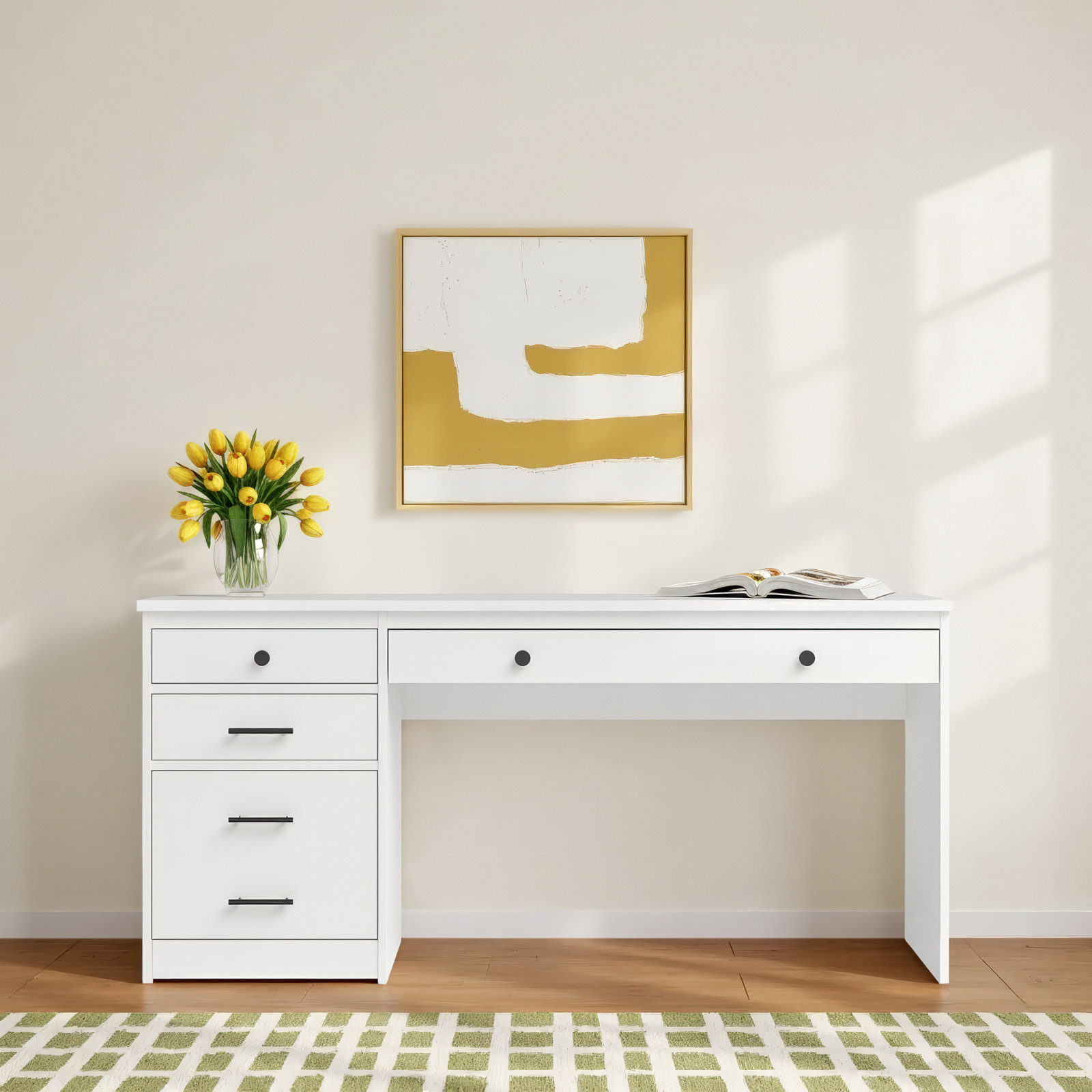 Doyka 65 " Pine Executive Desk, White wash