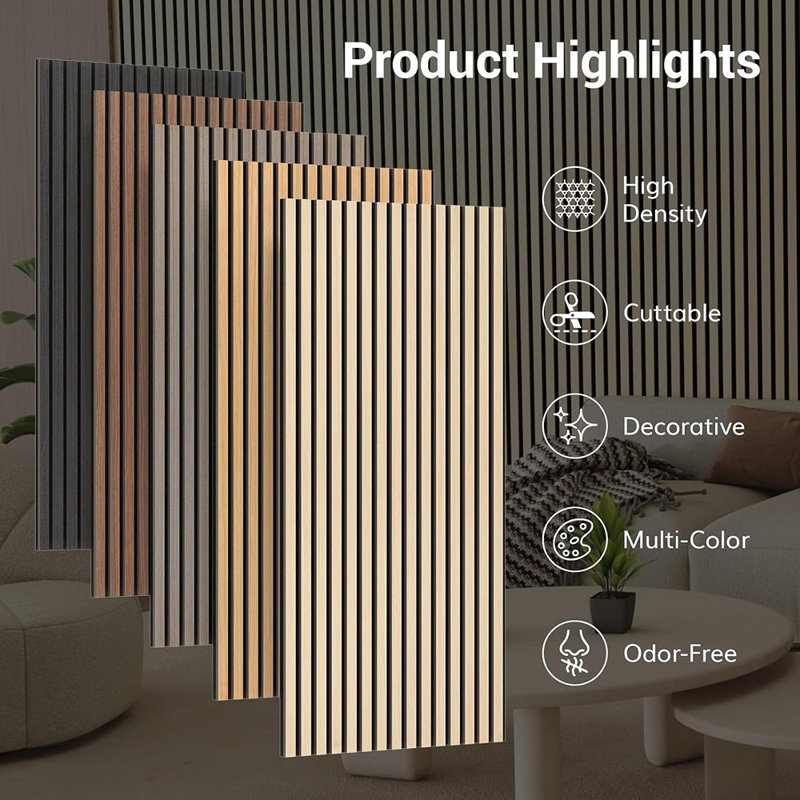Wood Slat Acoustic Wall Panels for Interior Décor, Sound Absorbing Wood Wall Paneling, Living Room and Office Wall Décor, Walnut