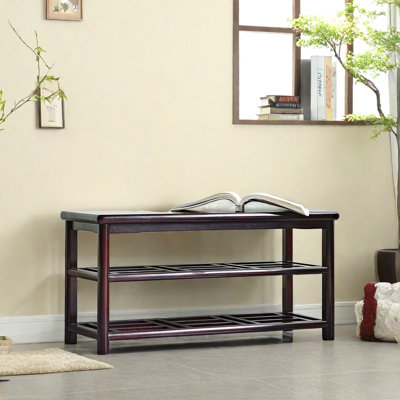 Chinese style shoe changing stool 8 Pair Solid Wood Shoe Storage Bench