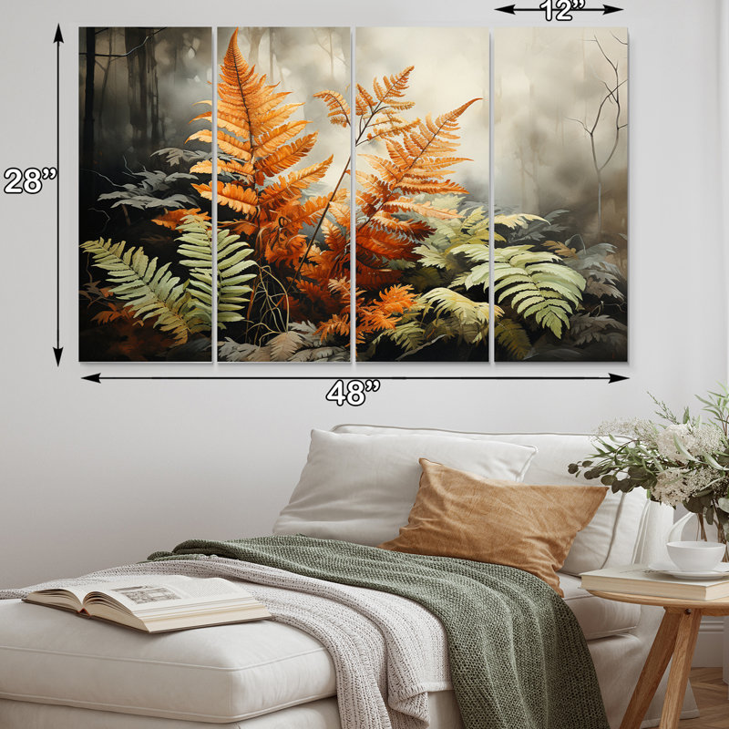 Ferns Amber Reflections - impression sur toile florale - 4 panneaux