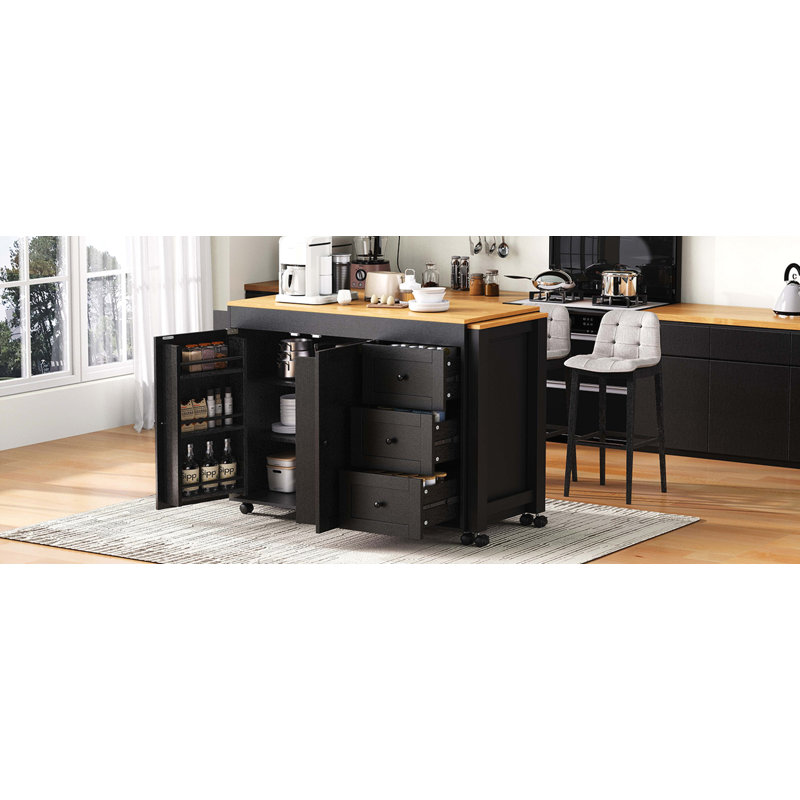 74.8" Kitchen Island with Extendable Dining Table, Black