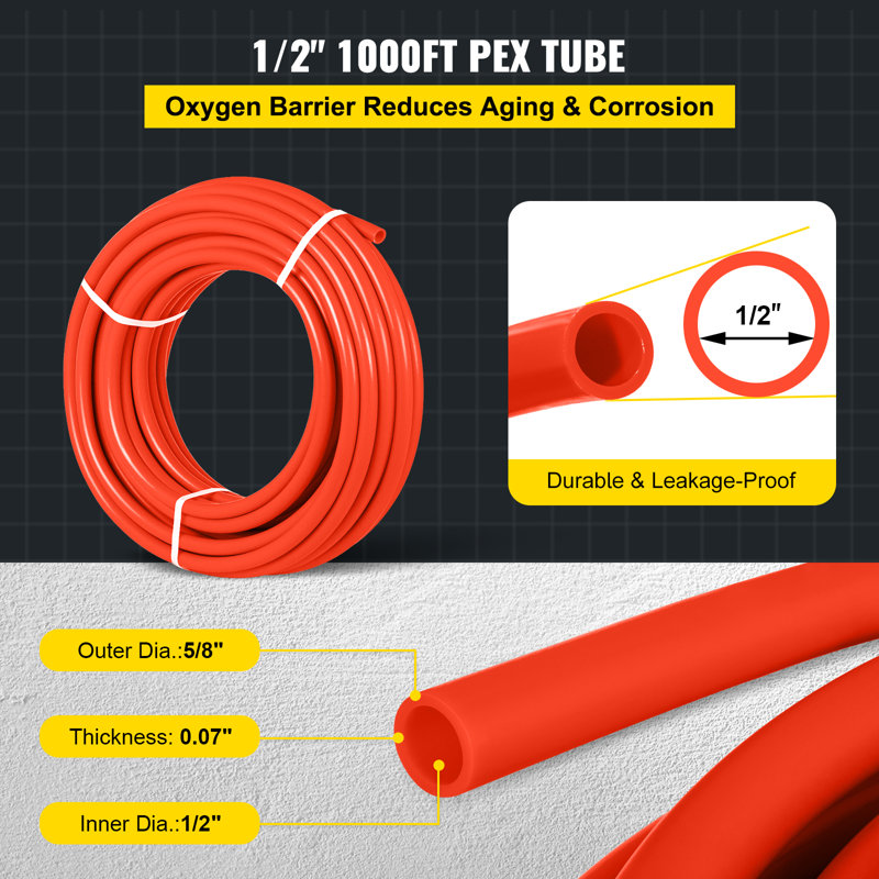 1/2" PEX Tube Pipe Oxygen Barrier O2 EVOH Radiant Floor Heat, 0.5'' H x 12000'' W x 0.5'' D