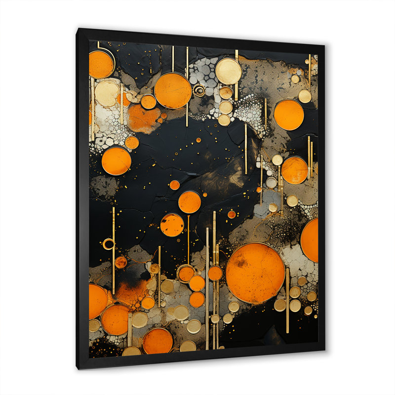 Orange Amazonite Stone Collage - Stone Geode Wall Art, Black Single Picture Framed, 32" H x 16" W x 1" D