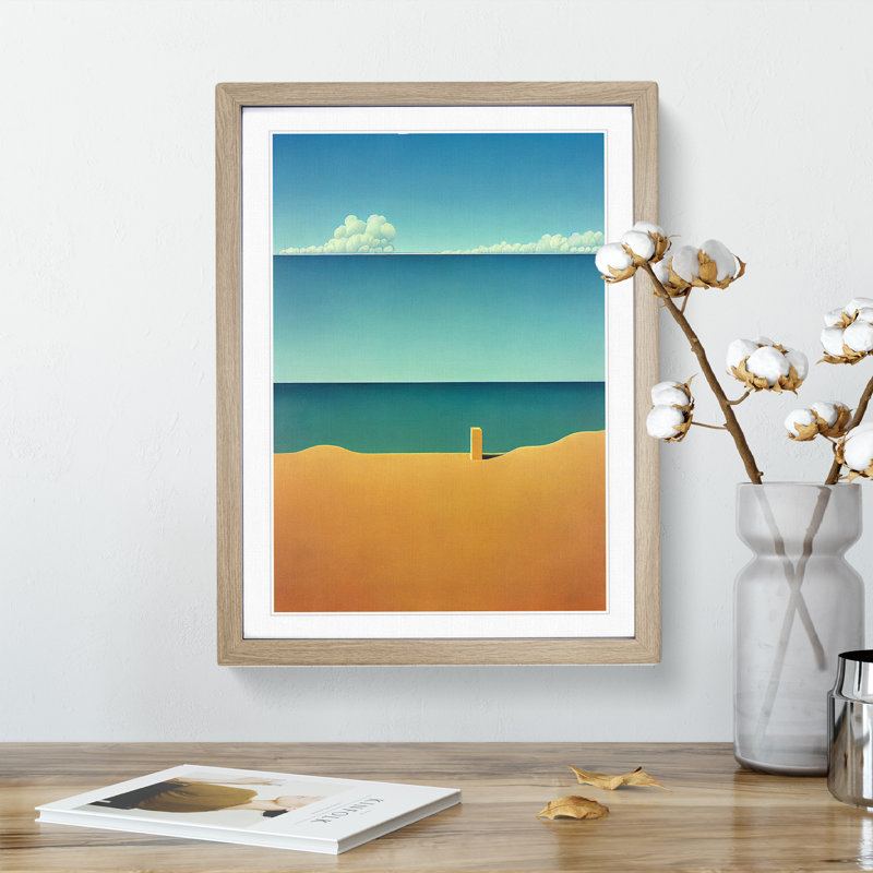Lonely Beach Abstract - Single Picture Frame Print, 34cm H x 25cm W x 2cm D, Oak