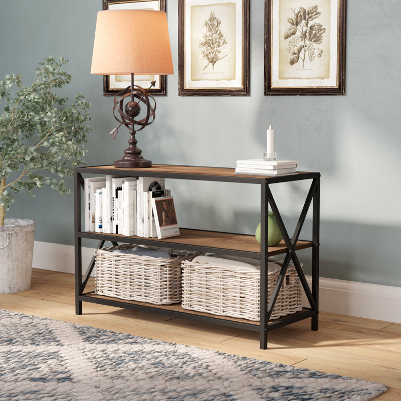 Bibliothèque étagère en métal H 26 po x l 40 po Eulas, Bois de grange, 26 po H x 40 po L x 16 po P