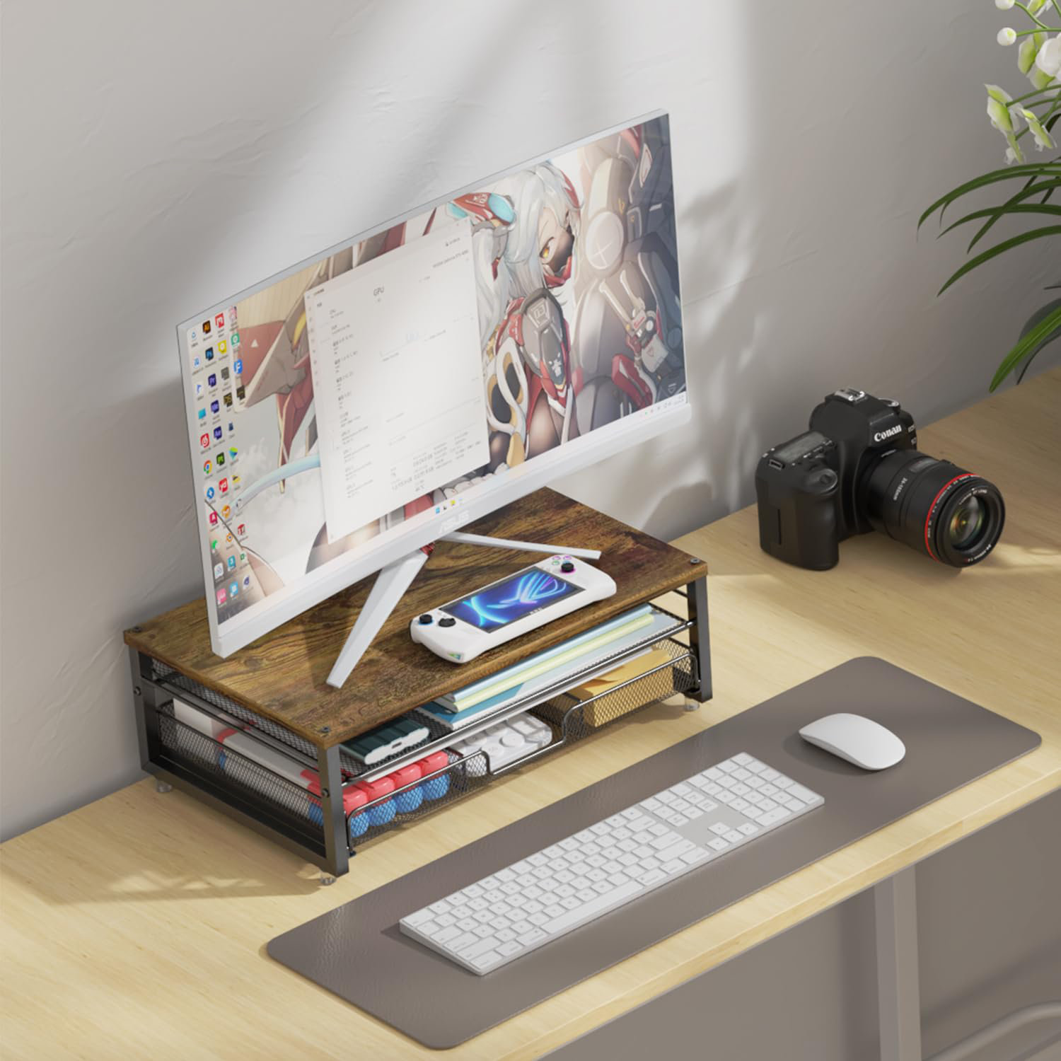 Inbox Zero Wood Monitor Stand Riser With Drawer - Desktop Organizer For ...