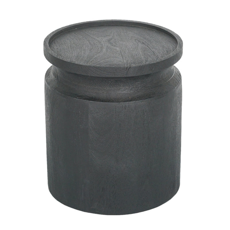 D14x16" Black Wooden Cylinder Side Table