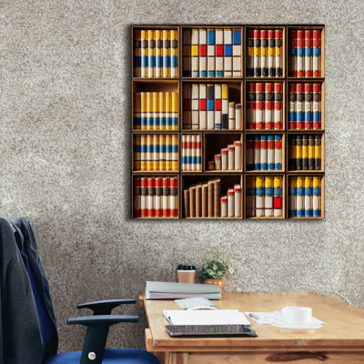  «Mondrian Style Bookshelf» par Rey Klimt, art mural sur toile, 37 po x 37 po