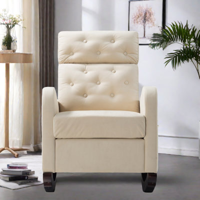 Chaise berçante Winston Porter, chaise berçante rembourrée avec dossier haut et poches latérales, fauteuil confortable, fauteuil coulissant, fauteuil de chambre de bébé, fauteuil berçant, chaise berçante