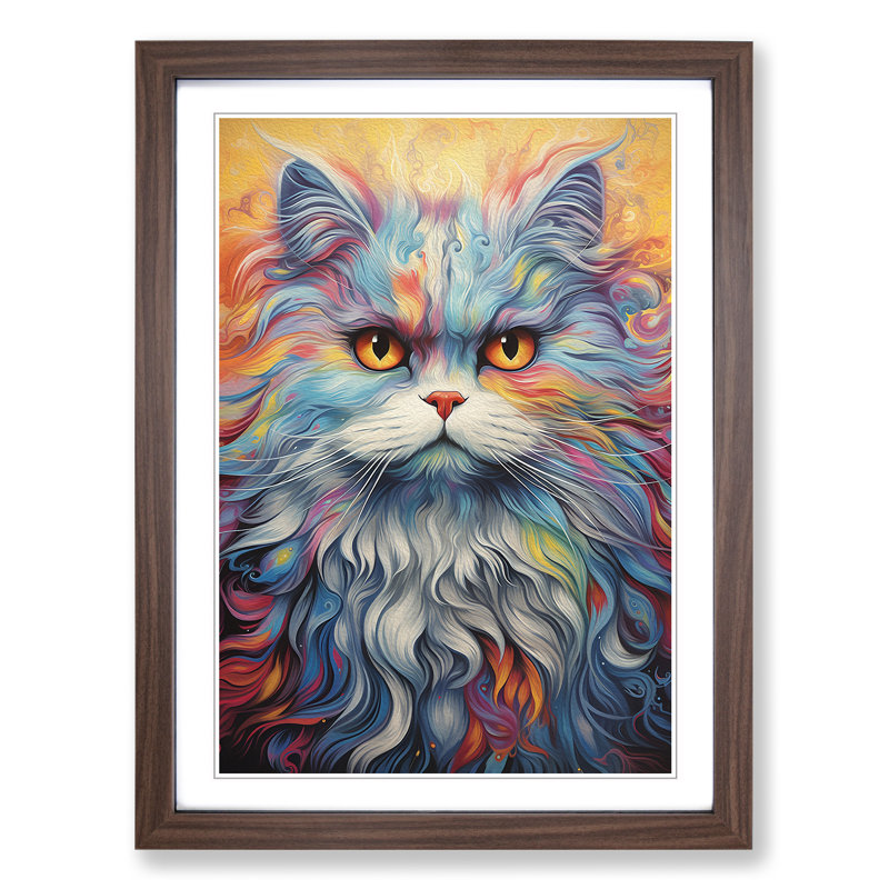 XYZ-FRM-V1223-5081 Persian Cat Abstract - Single Picture Frame Print on Wood, Walnut, 46cm H x 34cm W x 2cm D