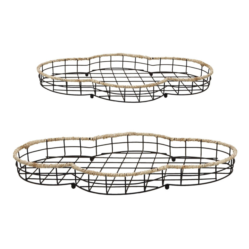Ensemble de 2 plateaux décoratifs ovales en métal 20,25 po.