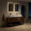 Meuble-lavabo de salle de bain 60 po Indigo, armoire de rangement autoportante en contreplaqué avec 4 portes rayées diagonales et tablette ouverte, 2 lavabos en marbre blanc Volakas et plateau en pierre frittée blanc de Carrare, grain de bois noyer foncé-130369472-130369471