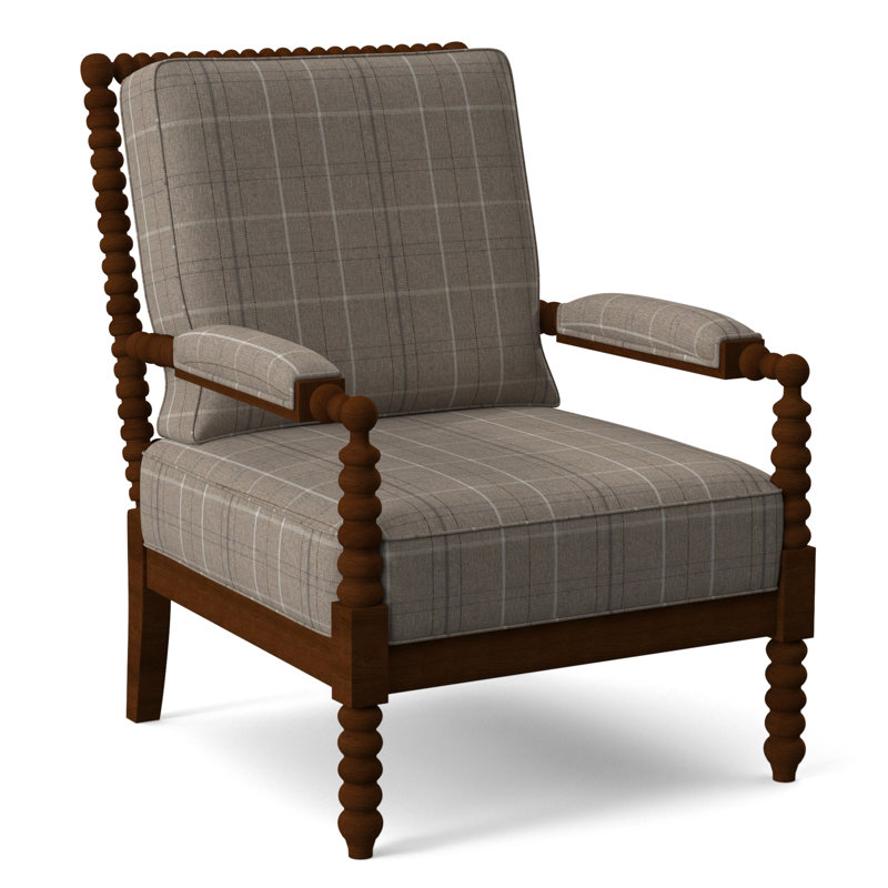 Fauteuil Jamilla Sabrina, Finition café, Tissu écossais taupe; 0126-73