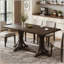 Table de salle à manger en bois massif avec base à tréteaux et pieds courbés-644018448