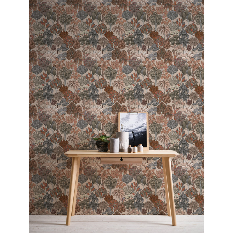 Floral Impression Jungle 10.05m x 53cm Matte Wallpaper Roll, Beige/Red/Orange
