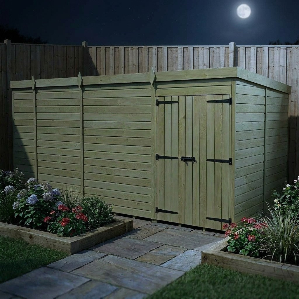 Total Sheds 17ft x 7ft Pent Garden Shed - Double Door - No Windows - Pressure Treated Timber - UK Manufactured