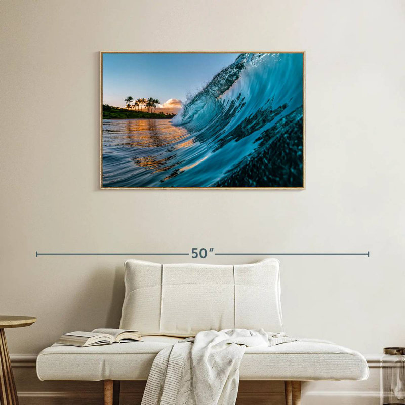 Vague du matin, Cadre flottant en bois naturel, 37 po x 25 po
