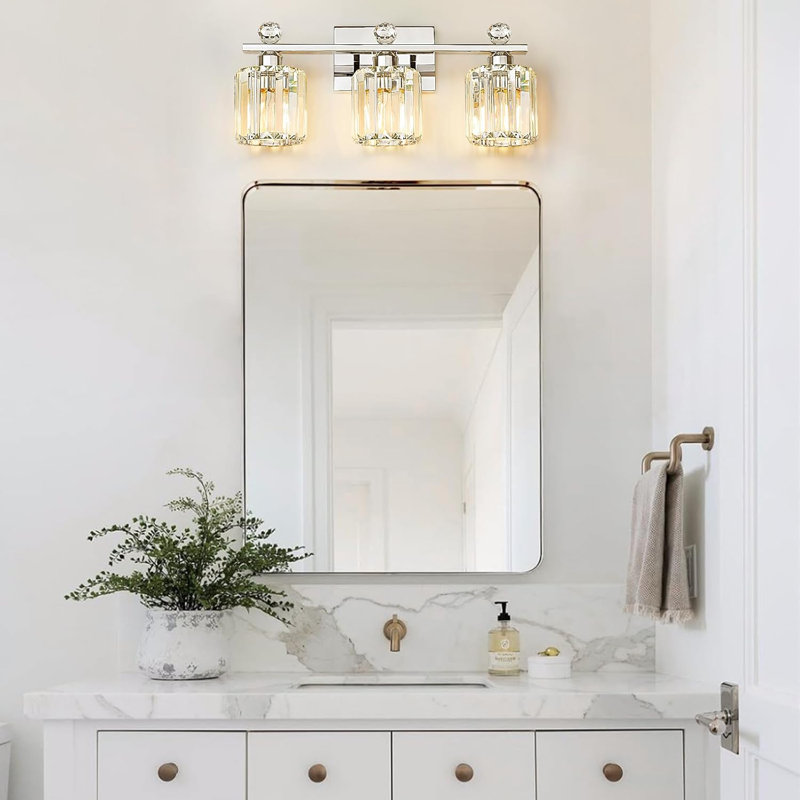 Luminaire de meuble-lavabo en cristal, applique de salle de bain moderne à 3 lumières avec finition chromée, éclairage au-dessus d'un miroir pour fixation murale dans le salon