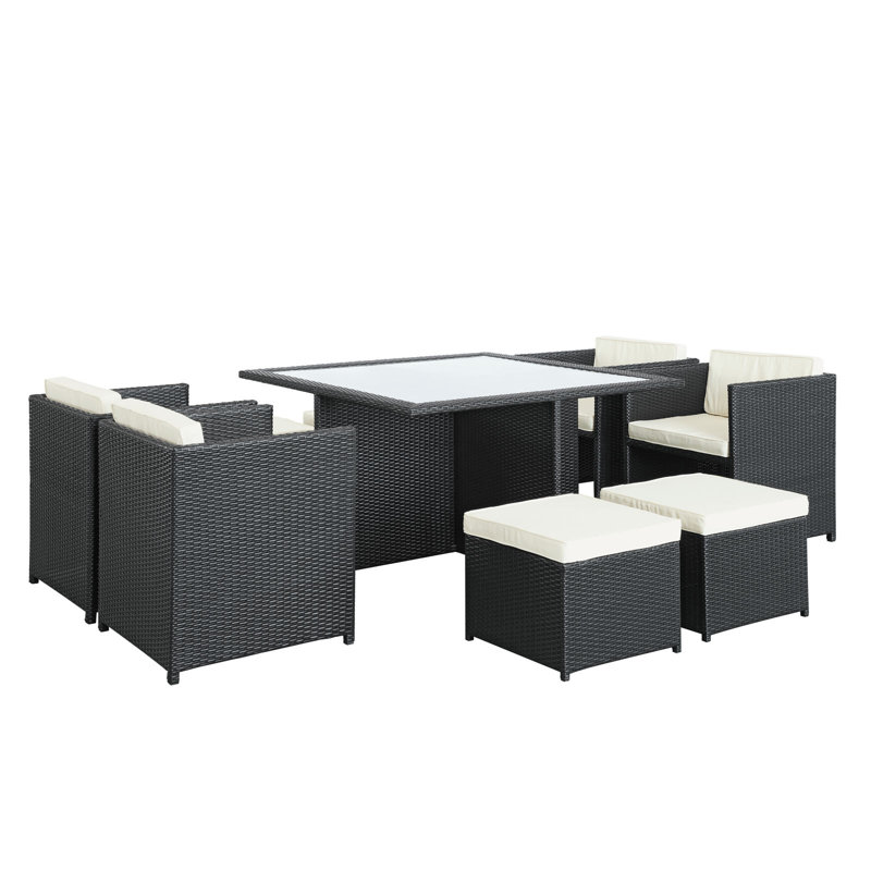 Ensemble de mobilier d'extérieur en rotin 9 pièces Modway Inverse Wicker, Blanc