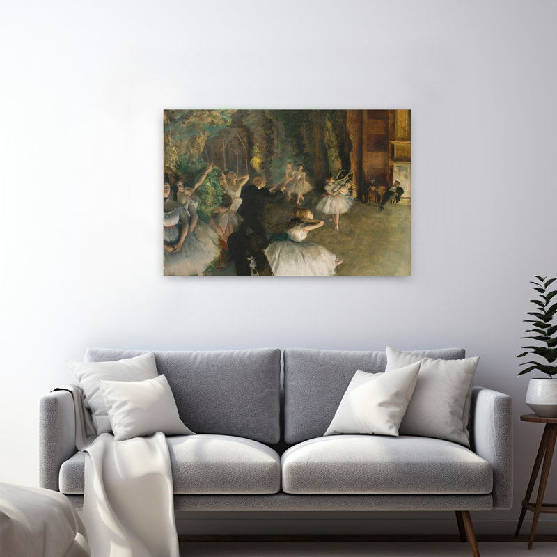 La répétition du ballet sur scène, vers 1874. Estampe d'art mural contemporain abstraite impressionniste., H 32 po x l 48 po