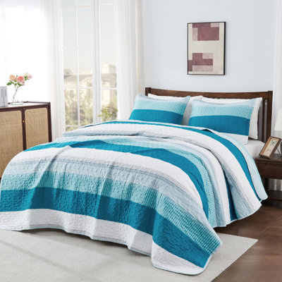 Ensemble de couvre-lit Andency bleu sarcelle (90 x 96 pouces), 3 pièces (1 courtepointe rayée et 2 taies d'oreiller)