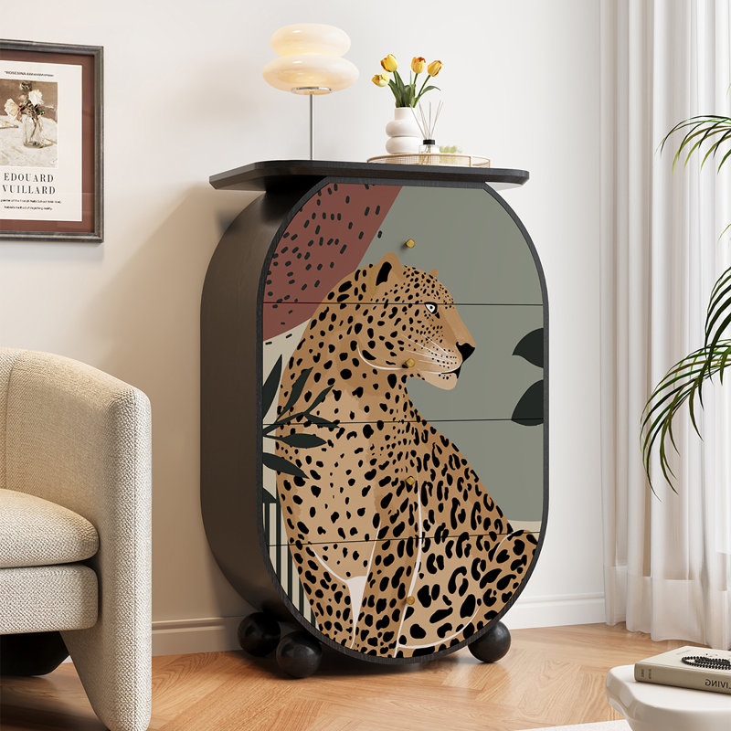 Vitrine en bois massif à motif animalier