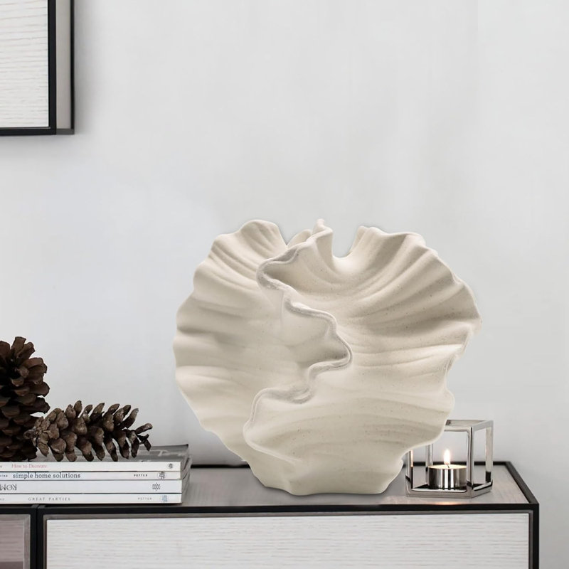 Ensemble de 2 vases en céramique en forme de fleur blanche style minimaliste nordique Boho Pampas pour salon, cuisine, table à manger, bureau