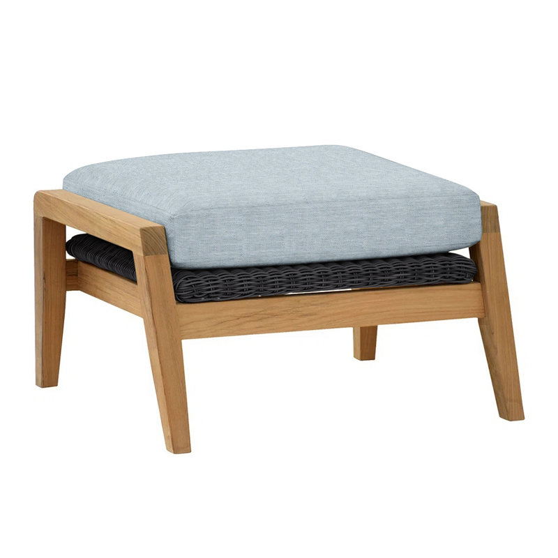 Spencer Outdoor Teak Ottoman, Ocean, Spencer Black