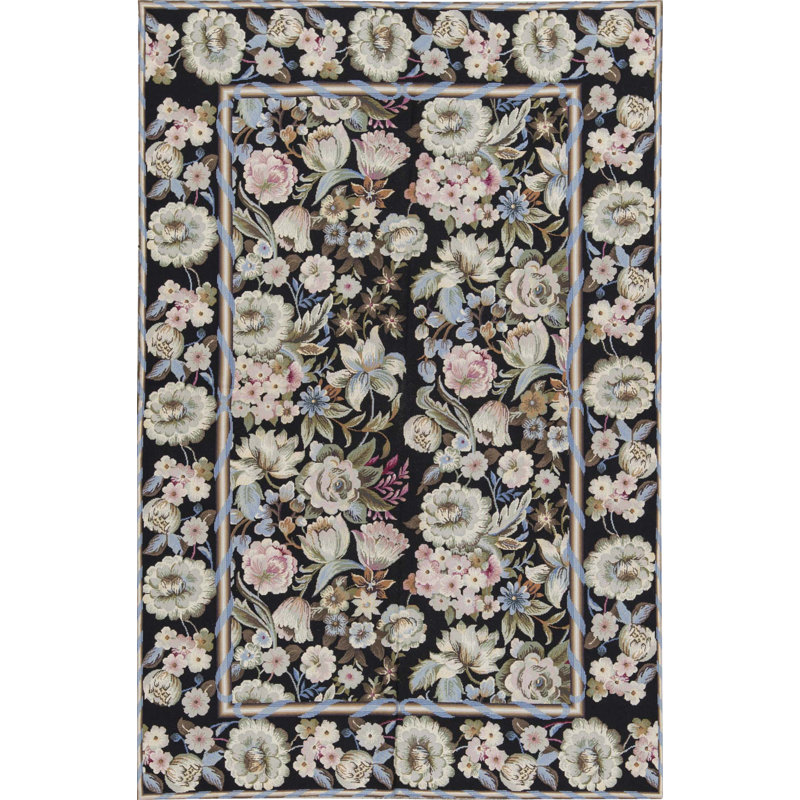 Hand-Knotted High-Quality Black and Black Area Rug