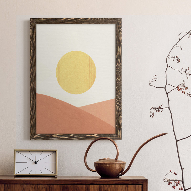 Simple Boho Sun I - toile encadrée de qualité supérieure - prête à être accrochée, 20" H x 17" W, Toile avec cadre noyer