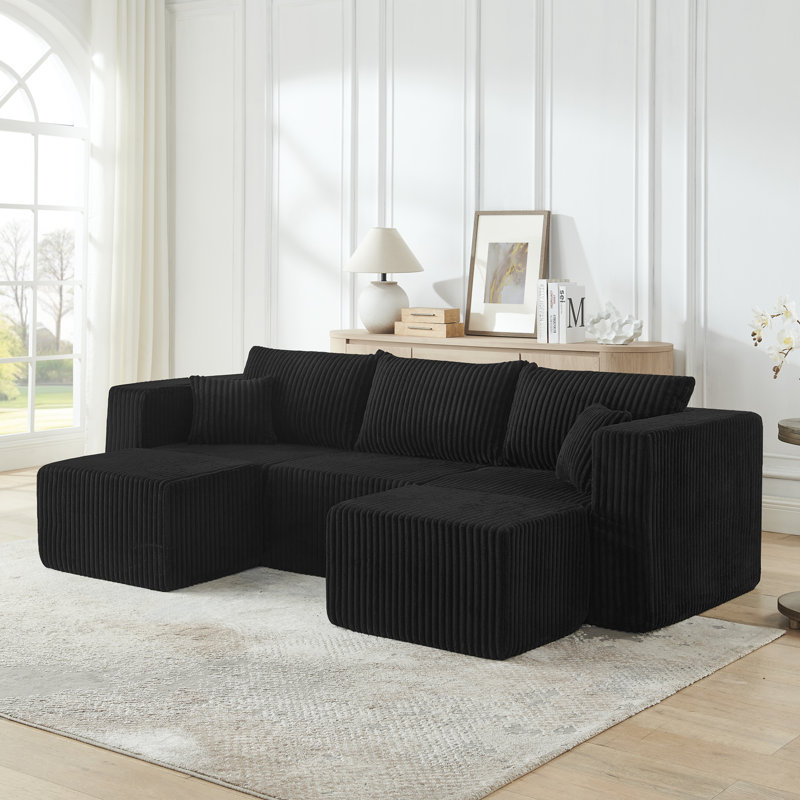 Canapé compact modulaire en velours côtelé - Design minimaliste moderne, confortable et peu encombrant, Black Corduroy