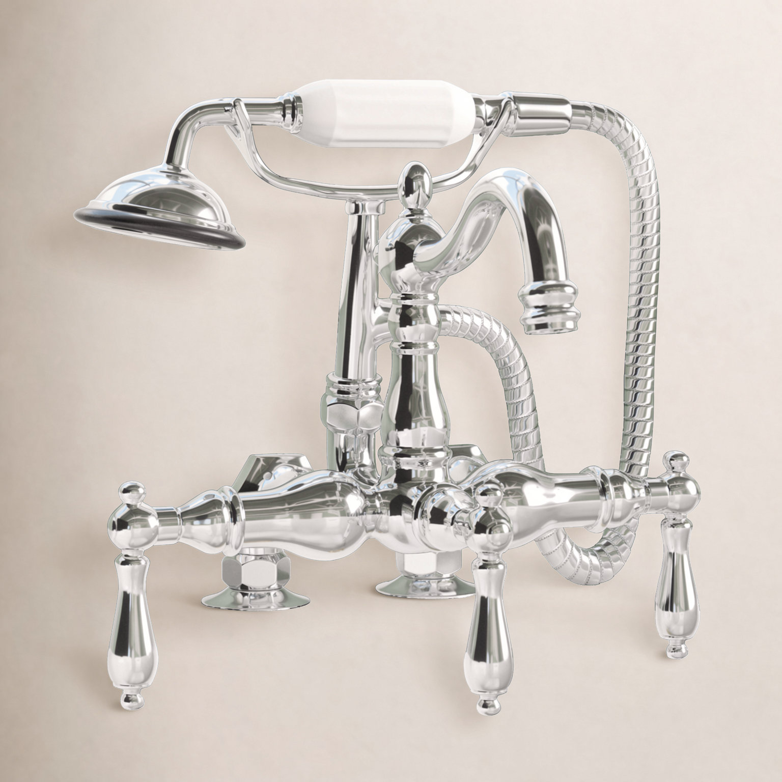 Vintage Deck Clawfoot Tub Faucet with Hand Shower, Polished Chrome