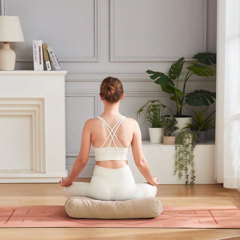 Coussin de méditation avec housse lavable et poignée de transport, Beige