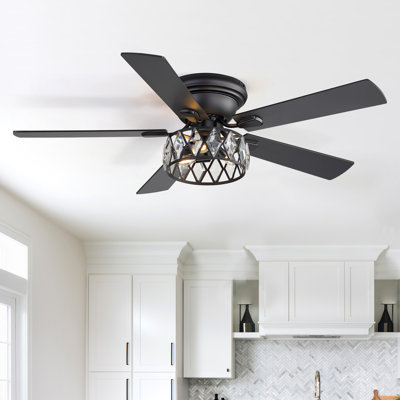 52-Inch Flash MountCrystal Ceiling Fan with Light,Remote Control, Quiet High-Efficiency Motor