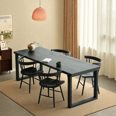 Ensemble de table de salle à manger simple en bois de frêne massif noir