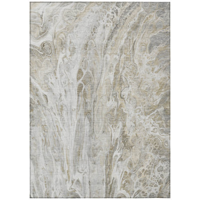 5' X 8' Taupe Beige And Ivory Abstract Washable Indoor Outdoor Area Rug
