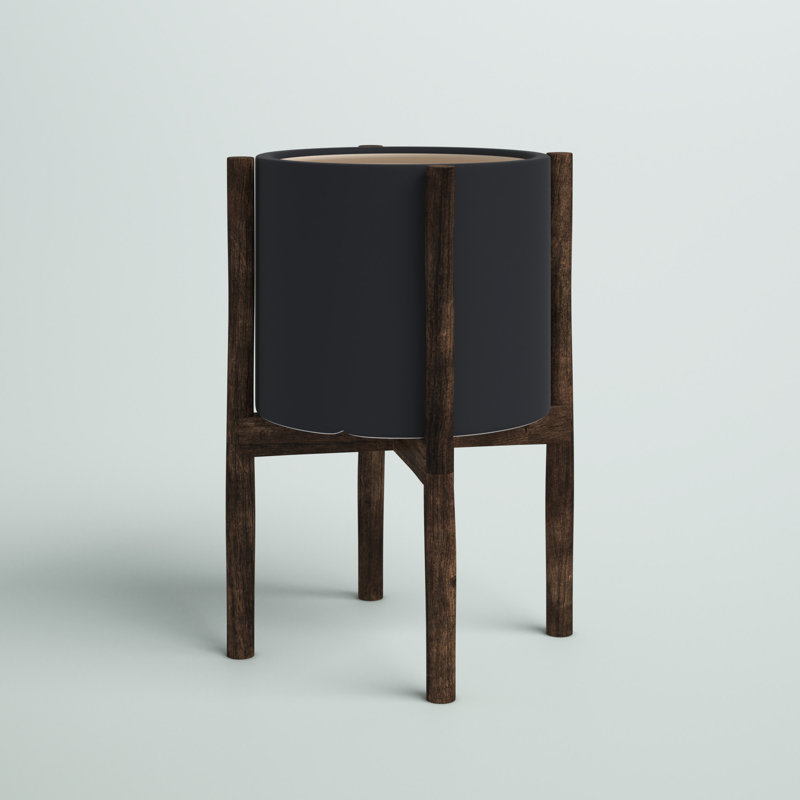 Isabelle Handmade Pot Planter, Black/Dark Walnut, 19" H X 12.5" W X 12.5" D