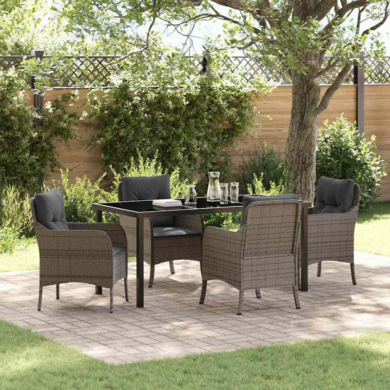  Ensemble de salle à manger de jardin avec coussin 5 pièces en rotin de polyester gris, Dark Grey, Grey