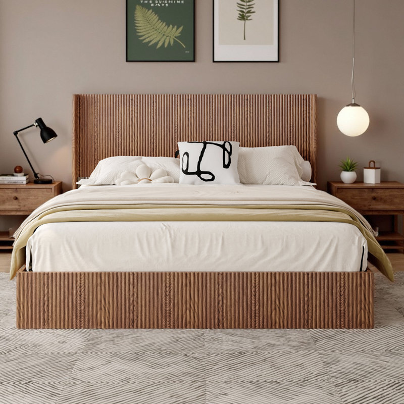 Hartland King Size Hydraulic Lift Storage Bed - Rustic Brown Wood Platform Bed Frame with 1000lb Capacity, No Box Spring Needed, American Artsy Design