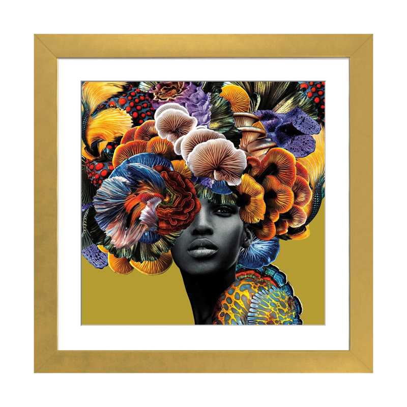 Bons cheveux - imprimé, H 16 po x l 16 po, Papier dans un cadre flottant, Doré