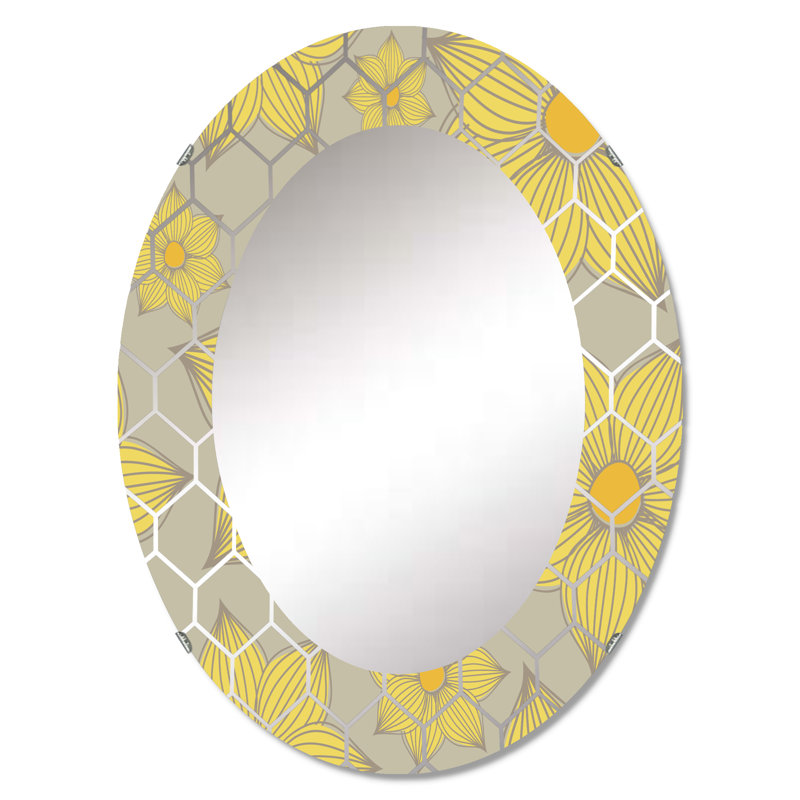 Miroir mural rétro fleurs jaunes, traditionnel - Fleurs jaunes rétro, 30 po x 20 po