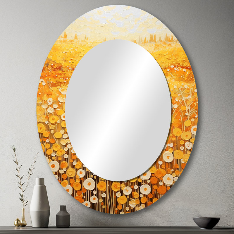 Golden Harvest Floral Field I - Miroir décoratif floral ovale sur métal, 43 po x 33 po